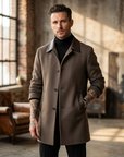 Men's  Wool Double-Faced Trench Coat - Single-Breasted Lapel Overcoat