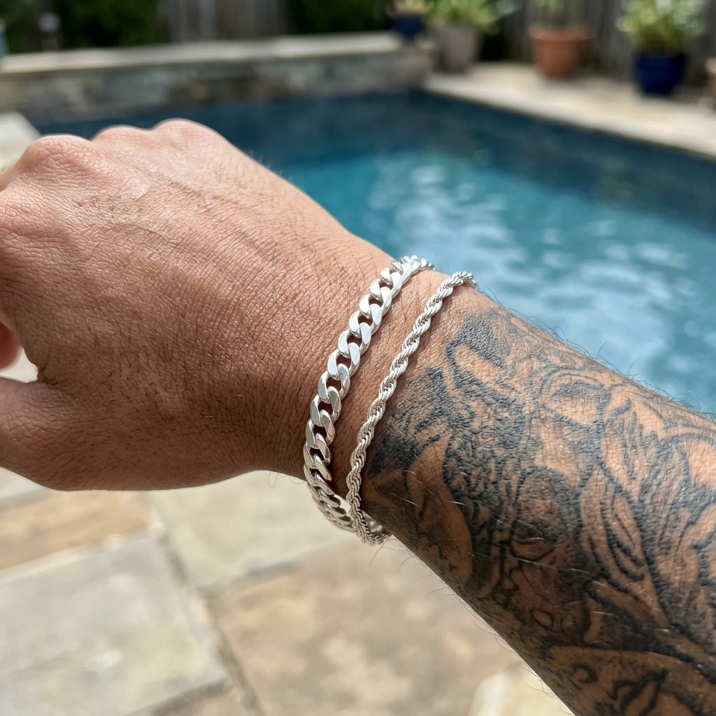 Men's Twist Chain &amp; Cuban Link 2-Piece Bracelet Set