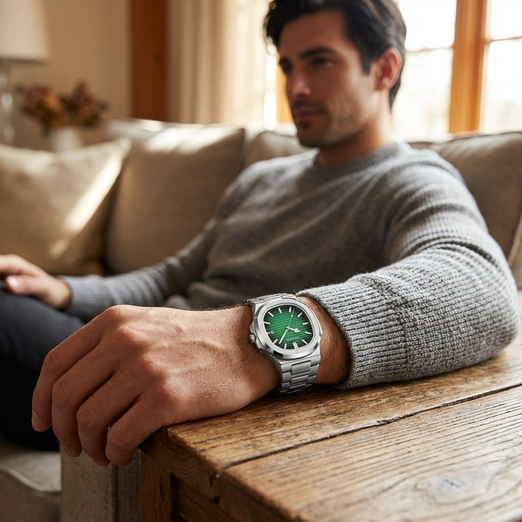 Men's Quartz Watch – Waterproof 3ATM Steel Strap with Luminous Dial, Calendar &amp; 24-Hour Display