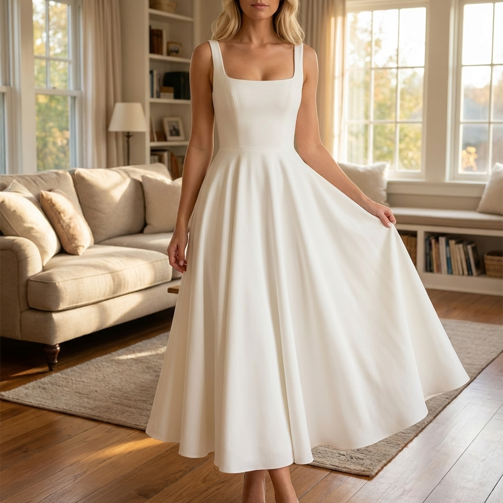 Damen ärmelloses Maxikleid mit eckigem Ausschnitt und hoher Taille – Elegantes, eng anliegendes, einfarbiges Kleid im schicken Stil