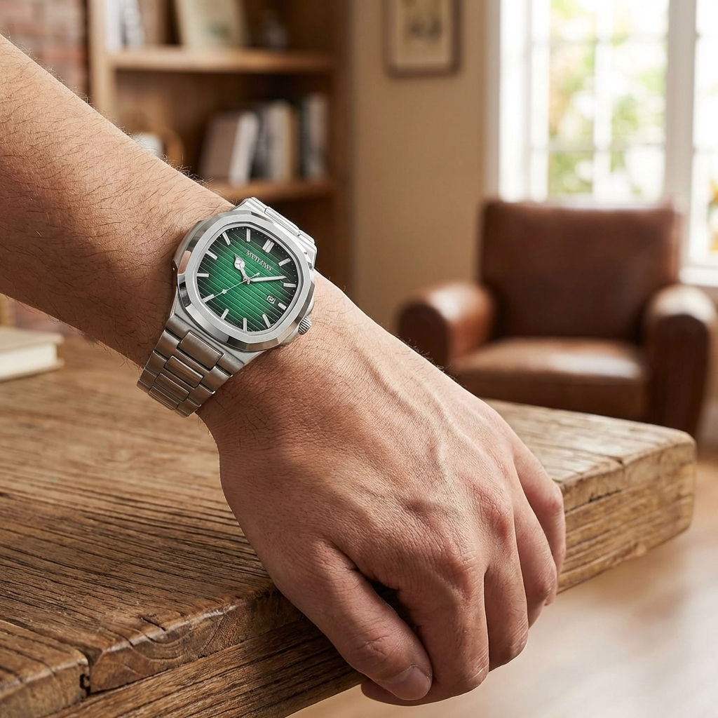 Men's Quartz Watch – Waterproof 3ATM Steel Strap with Luminous Dial, Calendar &amp; 24-Hour Display