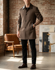 Men's  Wool Double-Faced Trench Coat - Single-Breasted Lapel Overcoat