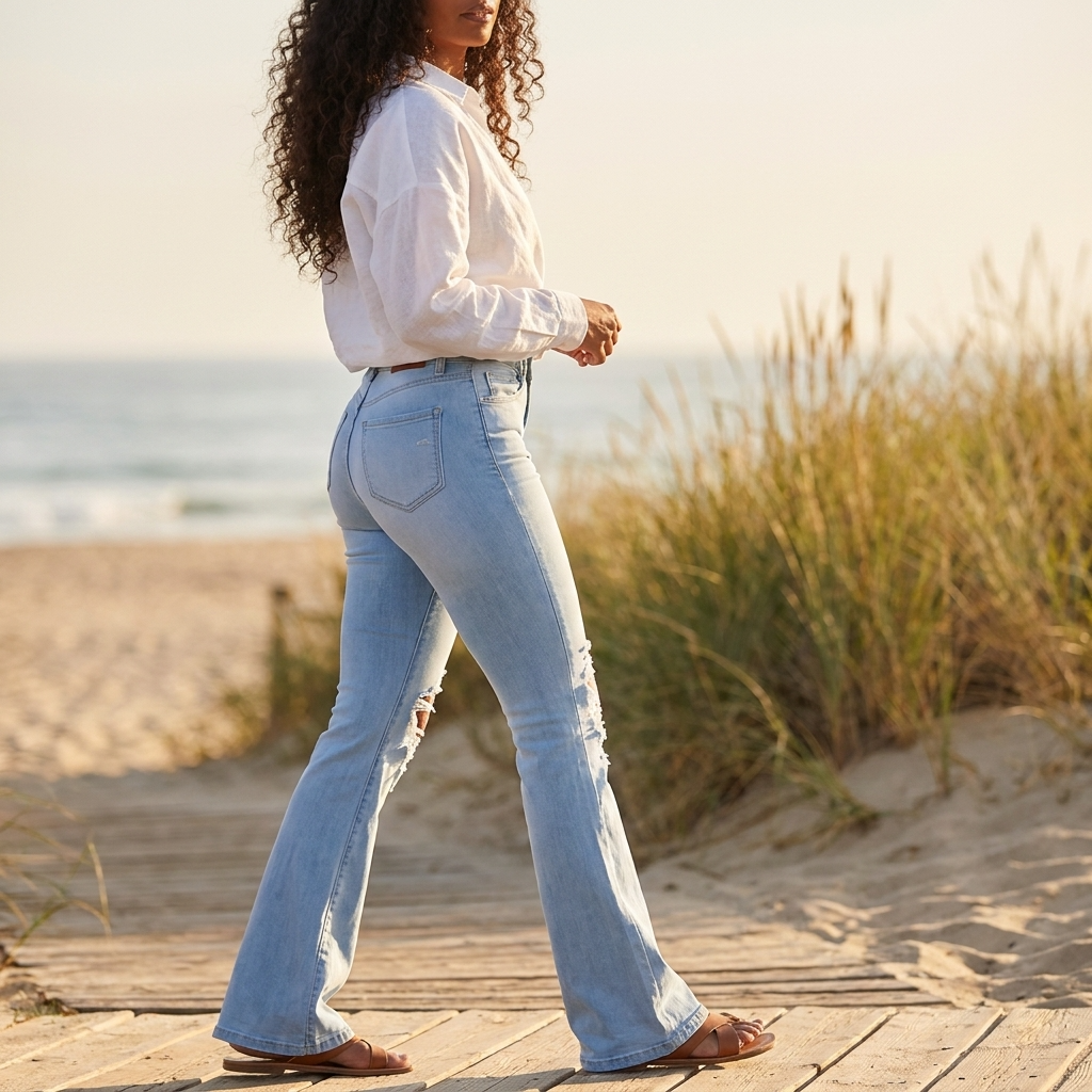 Women's Ripped High Waist Wide Leg Denim Trousers