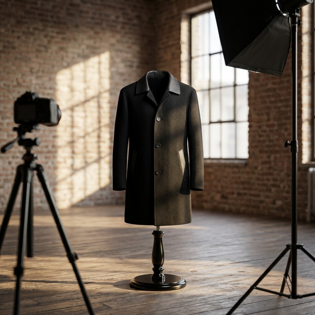 Men's  Wool Double-Faced Trench Coat - Single-Breasted Lapel Overcoat
