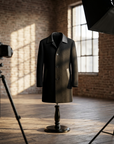 Men's  Wool Double-Faced Trench Coat - Single-Breasted Lapel Overcoat