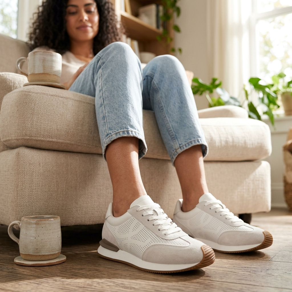 Women's First Layer Cowhide White Sneakers - Lace-Up, Flat