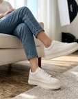 Women's Leather Platform Sneakers – Cowhide Slip-On with Thick Sole