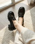 Women's Mesh Platform Slip-On Loafers – Chunky 6.5cm Sole with Square Buckle Detail