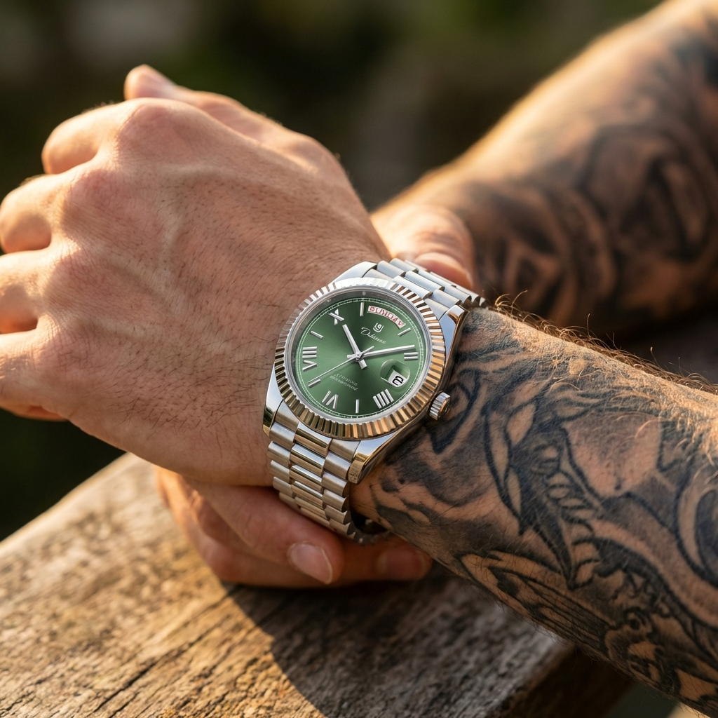 Men's Automatic Calendar Watch – Stainless Steel Mechanical Timepiece with Day-Date Display, Mineral Crystal &amp; Waterproof Design