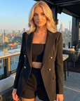 Damen Hosenträger Anzug Set – Elegantes 3-teiliges Outfit mit Blazer, Top & Shorts aus Stretch-Spandex für Büro, Pendler & schicke Freizeitkleidung