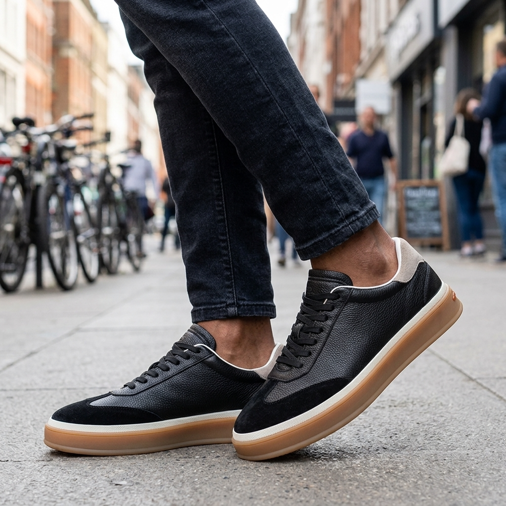 Men's Cowhide Leather Sneakers - Thick Sole Lace-Up Casual Shoes