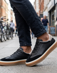 Men's Cowhide Leather Sneakers - Thick Sole Lace-Up Casual Shoes