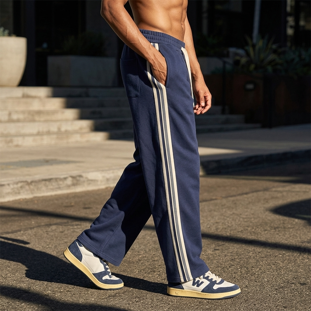 Men's Casual Wide-Leg Trousers — Fleece-Lined Drawstring Pants