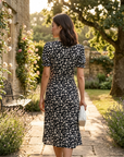 Women's Puff Sleeve Floral Daisy Midi Dress
