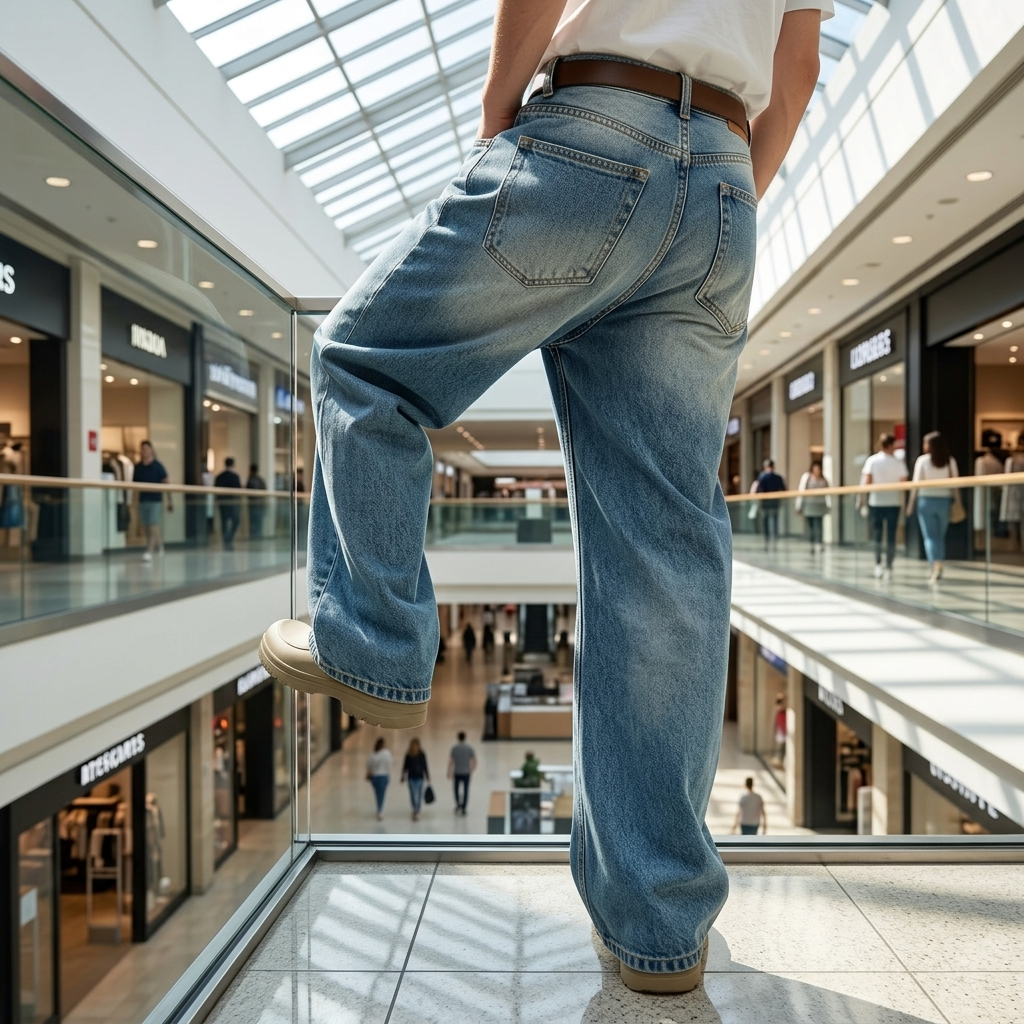 Men's Korean Style Loose Straight-Leg Jeans | Washed Blue Denim