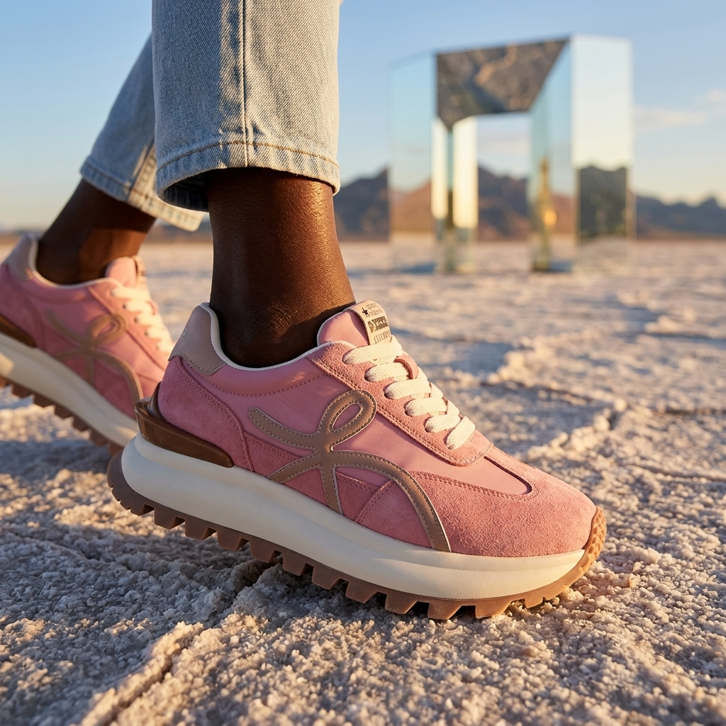 Women's Leather Platform Sneakers – Cross-Strap Thick Sole, 3-5cm Heel