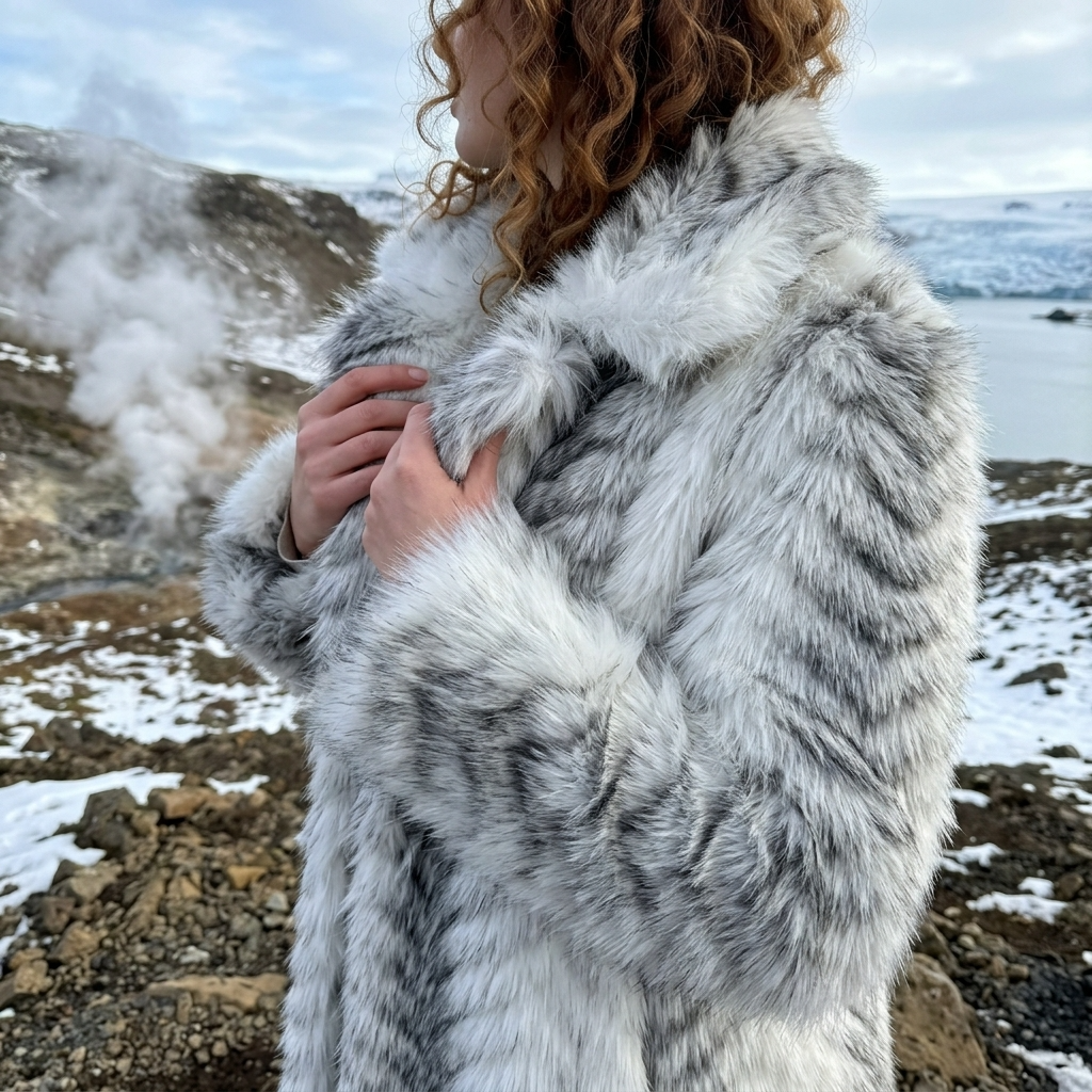 Women's Gradient Faux Mink Fur Coat - Long Herringbone Style