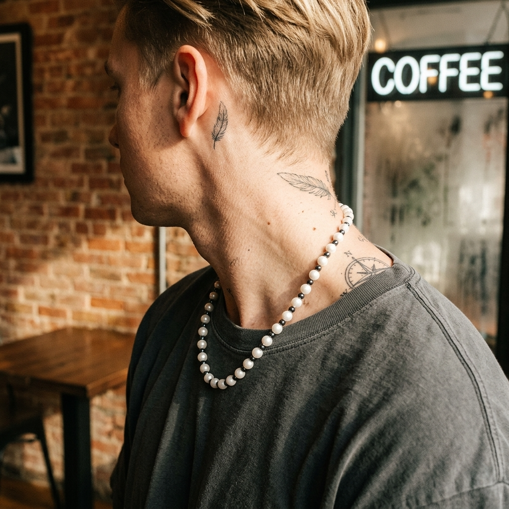 Men's Colorful Spliced Shell Pearl Necklace - Hip-Hop Style