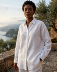 Women's 100% Linen Shirt – Long Sleeve Polo Collar Button-Down