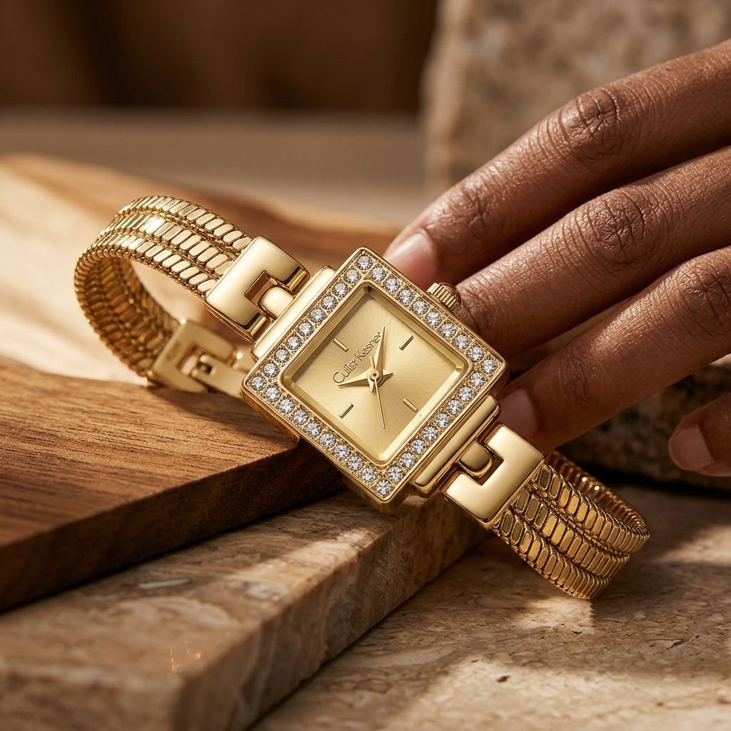 Montre carrée de luxe à quartz pour femmes – Bracelet de montre en alliage de style rétro d'Europe centrale, étanche jusqu'à 30M