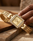 Montre carrée de luxe à quartz pour femmes – Bracelet de montre en alliage de style rétro d'Europe centrale, étanche jusqu'à 30M