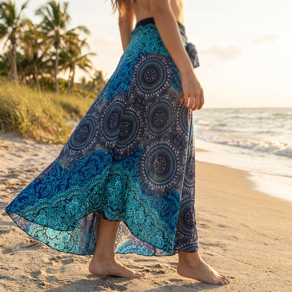 Jupe-robe de plage 100 % rayonne pour femme – Jupe portefeuille évasée florale convertible avec taille haute, style vacances léger et polyvalent