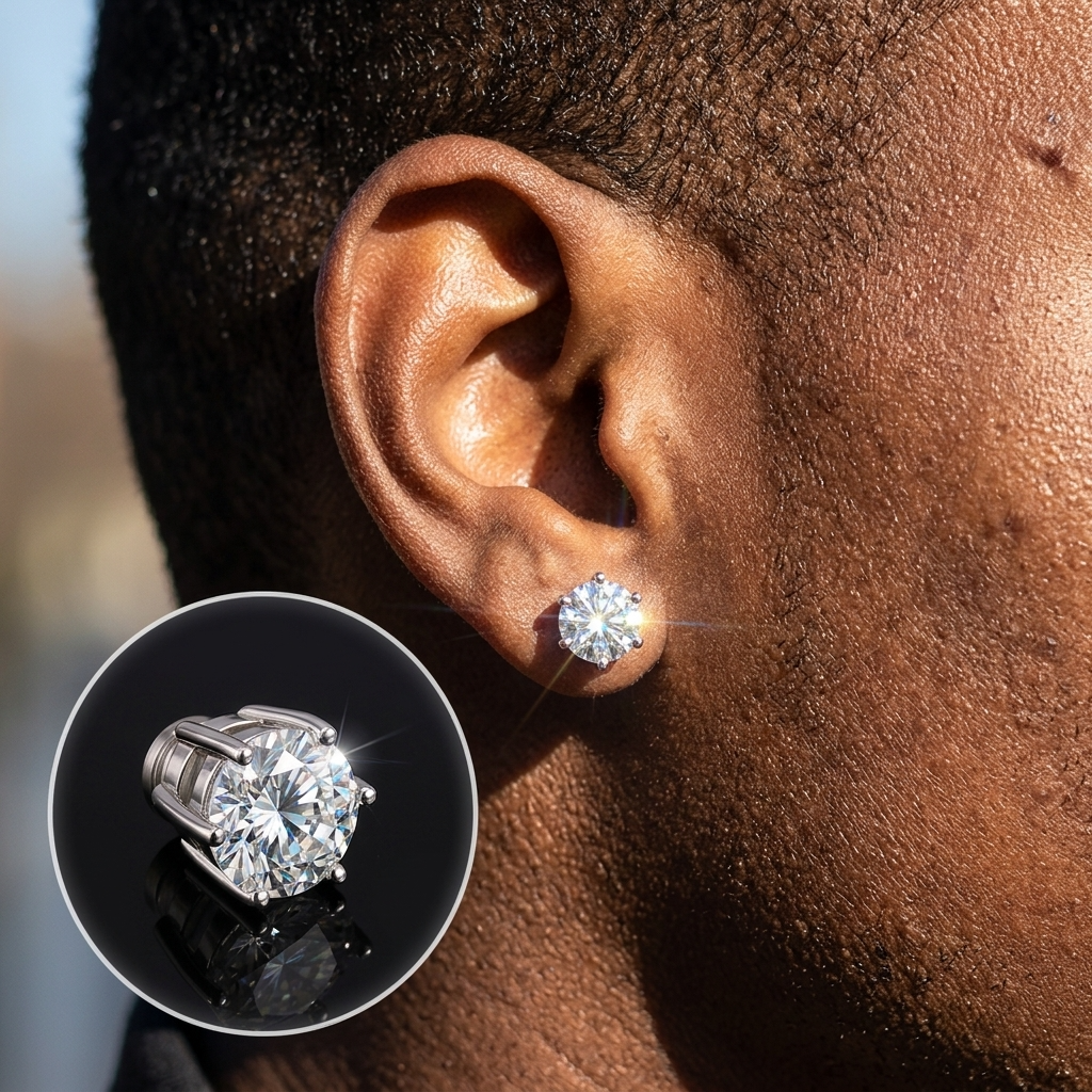Men's 1 Carat Moissanite Magnetic Ear Clip – Sterling Silver 925