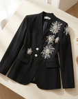 Women's V-Neck Rhinestone Blazer – Long Sleeve Embellished Jacket