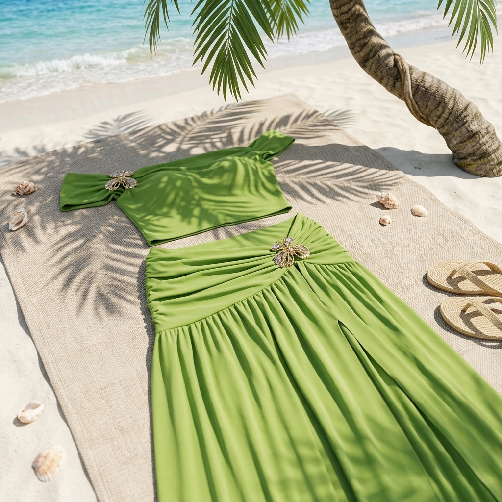 Women's One-Shoulder Crop Top &amp; Ruched Skirt Set