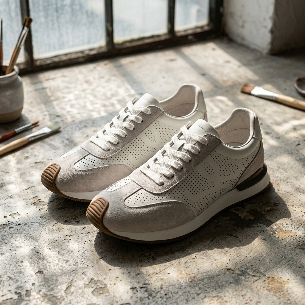 Women's First Layer Cowhide White Sneakers - Lace-Up, Flat