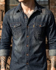 Men's Slim Fit Denim Workwear Shirt - Long Sleeve Button-Up
