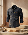 Men's Slim Fit Denim Workwear Shirt - Long Sleeve Button-Up