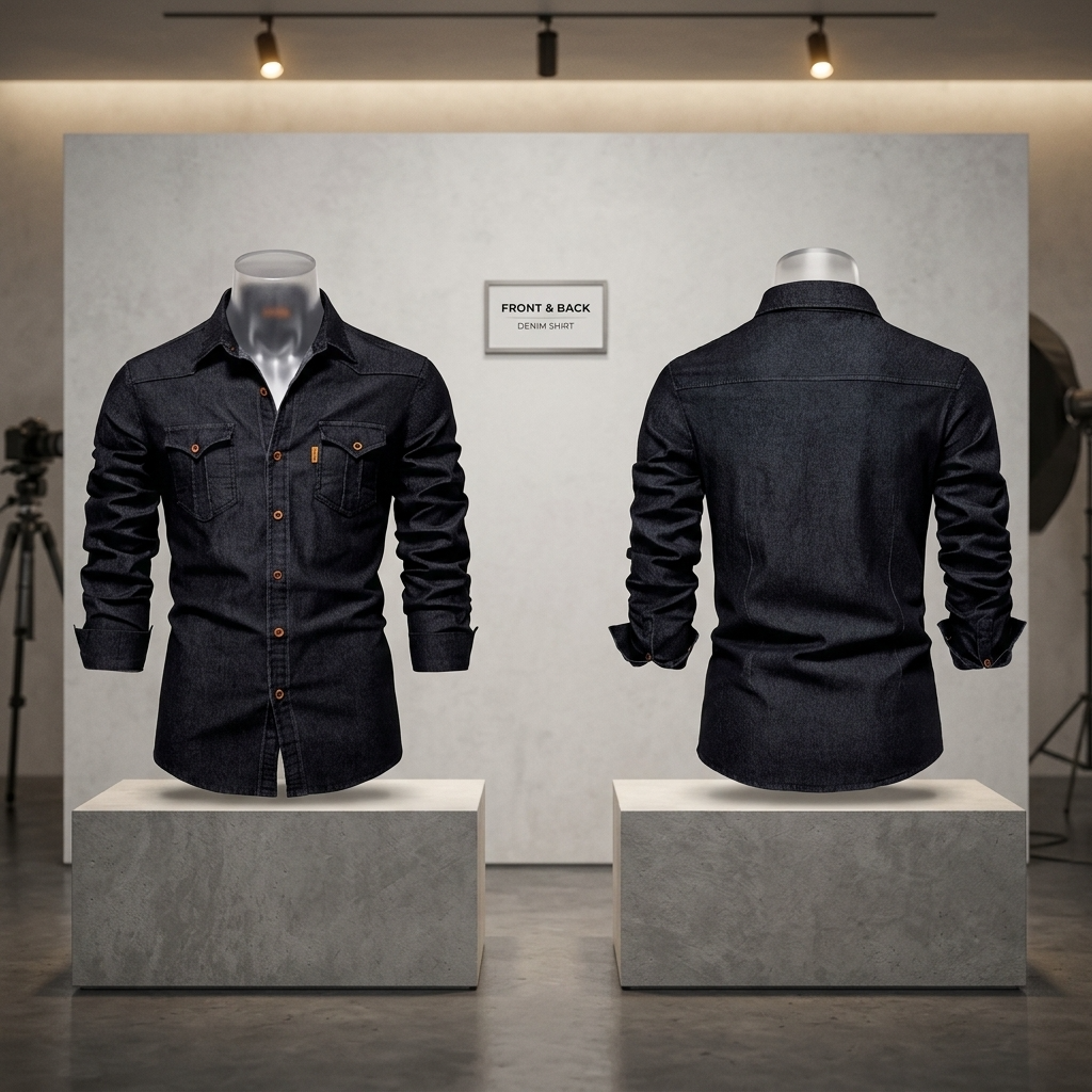 Men's Slim Fit Denim Workwear Shirt - Long Sleeve Button-Up