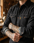 Men's Slim Fit Denim Workwear Shirt - Long Sleeve Button-Up