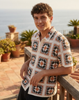 Men's Crochet Knit Polo Shirt – Color Block Jacquard Short Sleeve Breathable Summer Polo