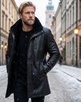 Herren Lammfellgefütterte Echtlederjacke – Wildleder-Mid-Length-Jacke mit Reißverschluss und Reverskragen