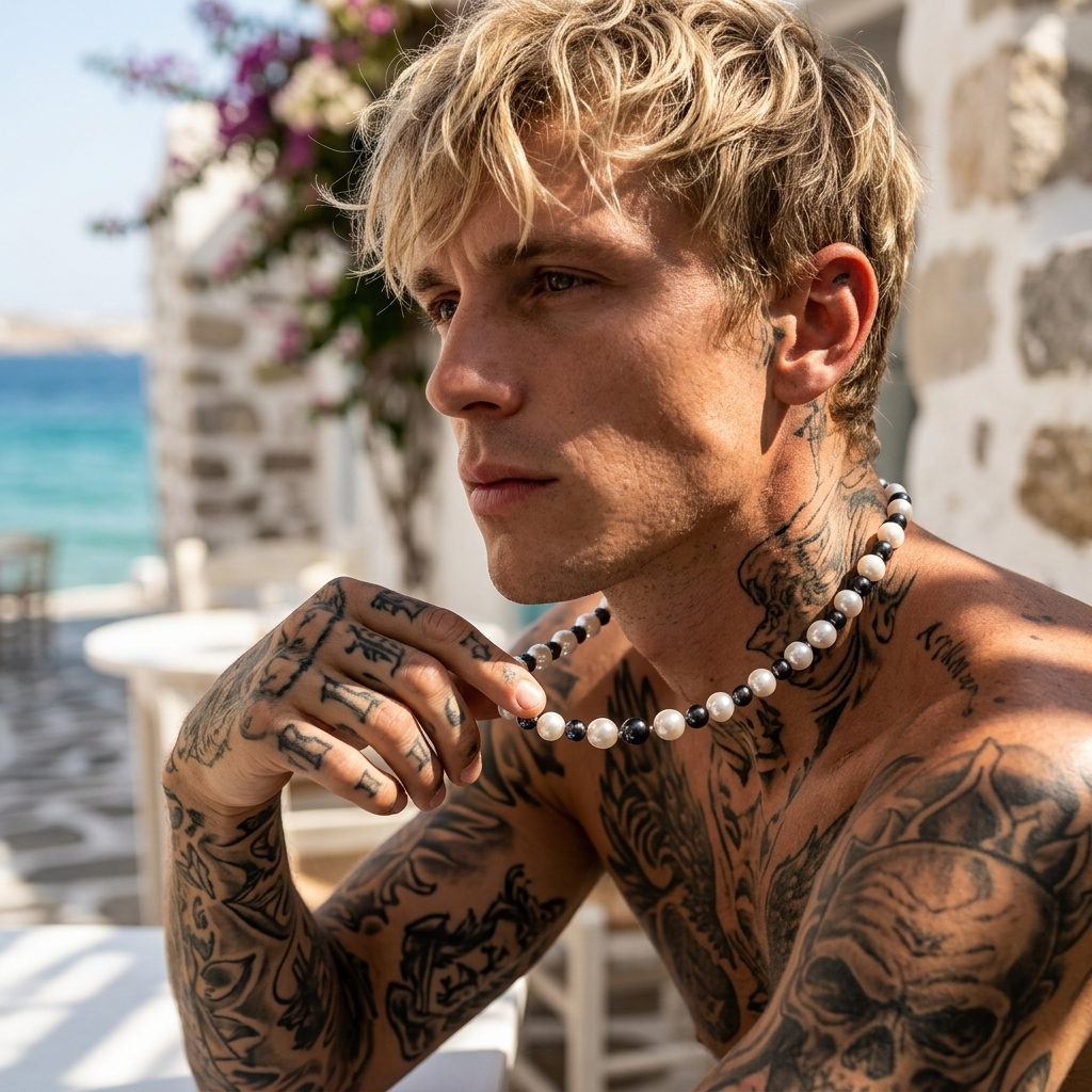 Men's Colorful Spliced Shell Pearl Necklace - Hip-Hop Style