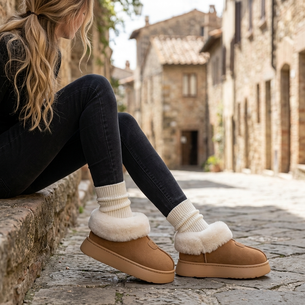 Women's Genuine Wool Snow Boots – Cowhide Slip-On with Thick EVA Sole