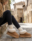 Women's Genuine Wool Snow Boots – Cowhide Slip-On with Thick EVA Sole