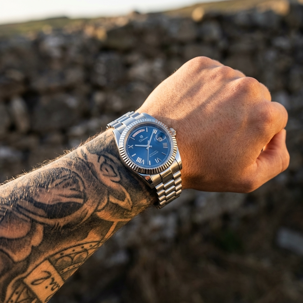 Men's Automatic Calendar Watch – Stainless Steel Mechanical Timepiece with Day-Date Display, Mineral Crystal &amp; Waterproof Design