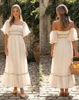 Women's Solid Color A-Line Mid-Length Dress – High Waist Lotus Leaf Sleeve U-Neck