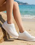 Women's Leather Platform Sneakers – Cowhide Slip-On with Thick Sole