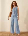 Women's Denim Sleeveless Top & Wide-Leg Pants 2-Piece Set