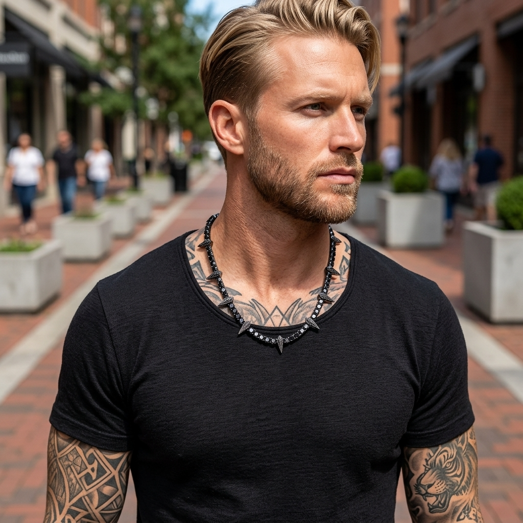 Men's Black Zircon Tennis Chain Necklace with Panther Pendant