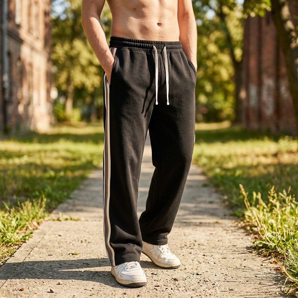 Men's Casual Wide-Leg Trousers — Fleece-Lined Drawstring Pants