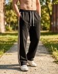 Men's Casual Wide-Leg Trousers — Fleece-Lined Drawstring Pants