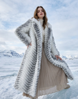 Women's Gradient Faux Mink Fur Coat - Long Herringbone Style