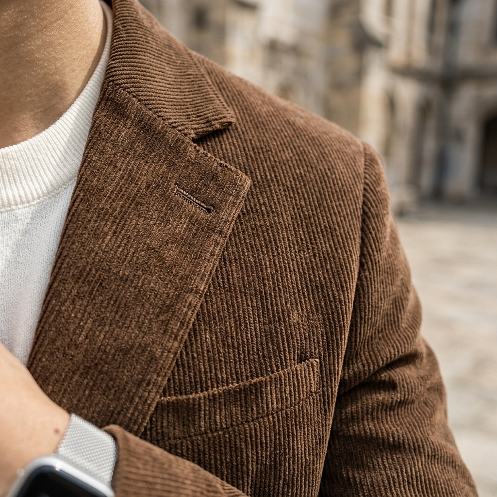 Men's Slim-Fit Corduroy Suit Jacket – Two-Button Textured Blazer for Business and Smart Casual