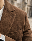 Men's Slim-Fit Corduroy Suit Jacket – Two-Button Textured Blazer for Business and Smart Casual