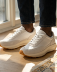 Men's Genuine Leather Low Top Breathable Sports Shoes – Lace-Up Casual Sneakers
